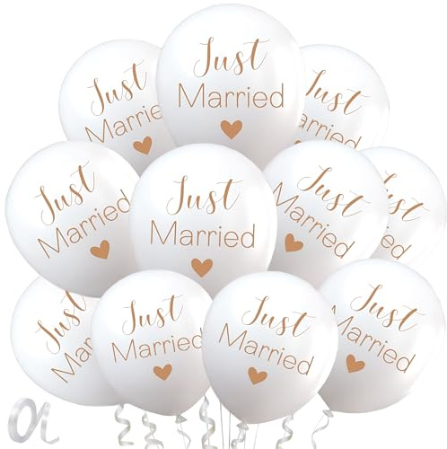 30 Stück Luftballons Hochzeit, 12 Zoll Just Married Deko Luftballons, Romantisch Weiß Hochzeit Deko für Verlobung, Heiratsantrag