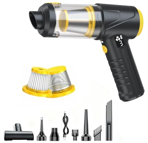 HKC 4 en 1 Soplador y Aspirador 110000RPM, 18000Pa Soplador de Polvo Eléctrico con Motor Sin Escobillas, Aspirador de Mano con Luz LED, Air Duster para PC,Teclado, Exterior, Hogar y Auto
