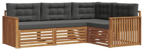 vidaXL Outdoor-Sofagarnitur mit Kissen 4 pcs Natur und Anthrazit, Moderne Garten-Sofa-Ecke, haltbare Lounge-Möbel für draußen, gemütliche Terrasse-Sitzgelegenheiten