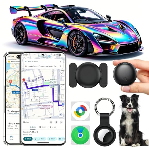 GPS Tracker Auto, Magnetischer GPS Tracker ohne ABO für Android und iOS, Air Tracker Smart Tag IP67 Wasserdicht Versteckter GPS Tracker für Autos/Fahrräder/Motorräder (Schwarz)