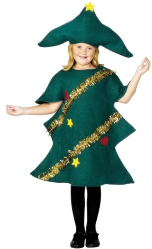 Smiffys Christmas Tree Costume, Green with Tunic & Hat, Christmas Children's Fancy Dress, Santa Dress Up Costumes