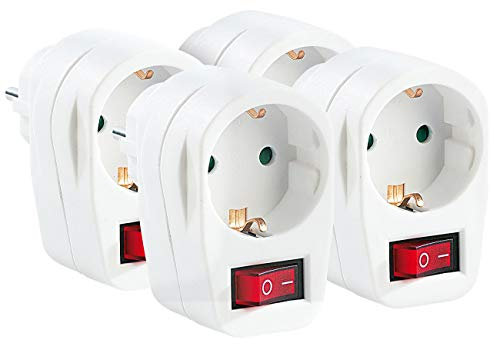 revolt Stromsparstecker: 4er-Set Stromspar-Steckeradapter mit Netzschalter für 230-V-Geräte (Steckdose mit Schalter, Steckdose schaltbar, Sicherheitsschalter)