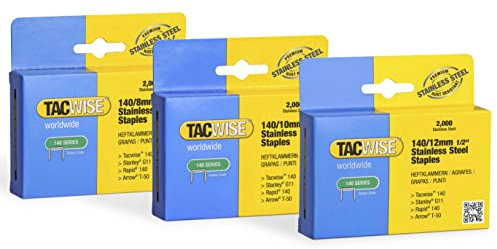 Tacwise 1308 Edelstahl, 140 Stück (6.000 Heftklammern in 8 mm, 10 mm und 12 mm), Silber, 8-12mm