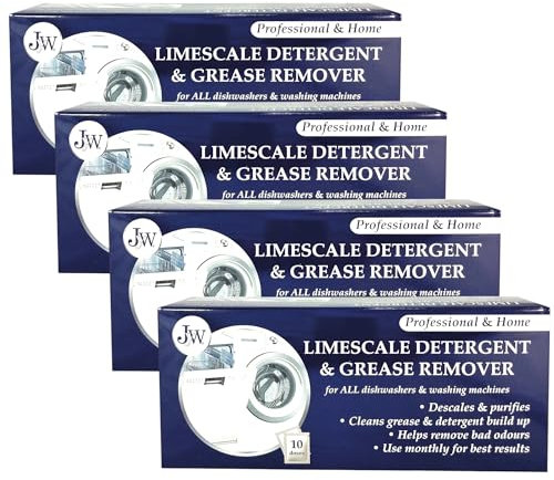 4 x Limescale & Detergente Remover para Lavadoras & Lavavajillas 10 Aplicaciones, 10 meses de suministro.