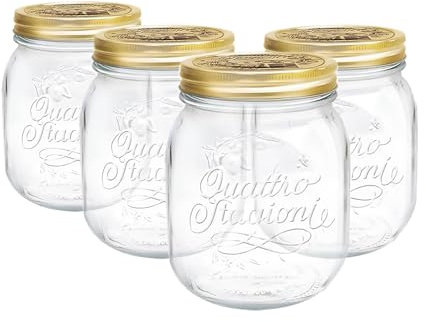 Bormioli Rocco Set of 4 Food Preserve Jars with Airtight Screw Lid from Quattro Stagioni - 700ml
