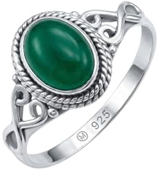 mantraroma Ring 925 Silber Damen grünen Onyx Edelstein grün ausgefallen verspielt