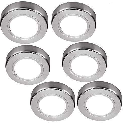 6 Pack | Bright 2.6W LED Under Cabinet Spot Lights & Driver Kit | Chrome & Natural White | Surface Mounted Fitting | Kitchen Worktop Countertop Cupboard Unit Down Light | Modern Round Lighting