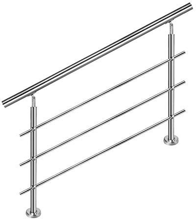 HENGMEI 180cm Treppengeländer Edelstahl-Handlauf Geländer Geländerstäben Terrassengeländer Bausatz Treppen (180cm, 3 Querstreben)