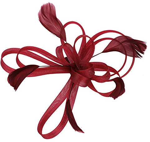 Fascinator elegant mit Federn Haarschmuck hut vintage modisch für Weihnachten Halloween Braut Kostüm Karneval Fasching Royal Ascot Schleier Mädchen Frauen Damen Headwear Mini aus Mesh Weinrot