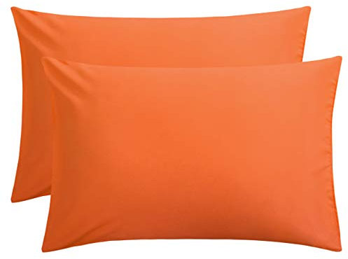 FLXXIE 2 Pack 100% Brushed 1800 Microfiber Plain Queen Pillowcases, Wrinkle and Stain Resistant, Soft and Cozy Envelope Closure Bed Pillow Cases, Orange, 50x75 cm