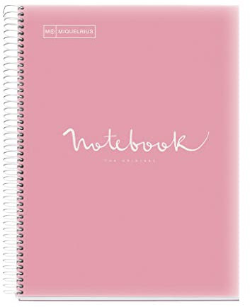 Miquelrius - Notizblock A4 Notizbuch Emotionen, 120 Seiten 90 g/m², Horizontal liniert 7 mm, 5 farbige Streifen, Mikroperforierte Spirale, Polypropyleneinband, 4-Loch Lochung, Farbe Pink