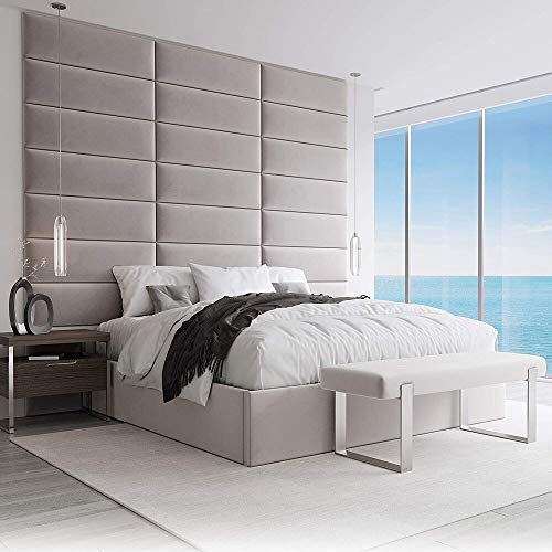 VANT Upholstered Accent Wall Panels - Packs of 4 - Easy to Install - Twin-King Size Headboard (76cm Wide, Plush Velvet Platinum Gray)