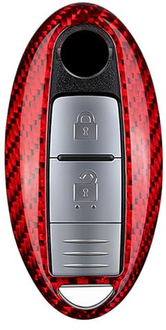 M.JVisun Véritable Fibre de Carbone Coques de Clé pour Nissan 370Z Altima Armada Frontier GT-R Leaf Maxima Murano Pathfinder Rogue Sentra Titan Versa Porte-clé Coque Clé de Voiture - Rouge