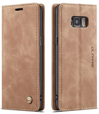 QLTYPRI Hülle für Samsung Galaxy S8 Plus, Vintage Dünne Handyhülle mit Kartenfach Geld Slot Ständer PU Ledertasche TPU Bumper Flip Schutzhülle Kompatibel mit Samsung Galaxy S8 Plus - Braun