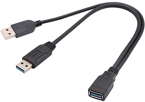 AAOTOKK USB A 3.0 Y Divisor Cable, USB 3.0 A Hembra a USB 3.0 A Macho + USB 2.0 A Macho Carga Extra Energía y Transferencia Datos Doble USB Y Divisor Cable (30cm/12 Pulgadas-F/Dual M)
