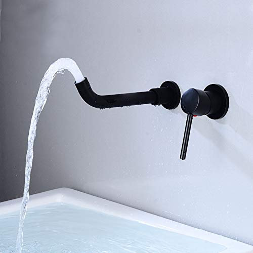 YHSGY Grifo De Lavabo Empotrado Caliente Y Frío Montado En La Pared Pared Enterrada Negra Grifo De Lavabo Empotrado