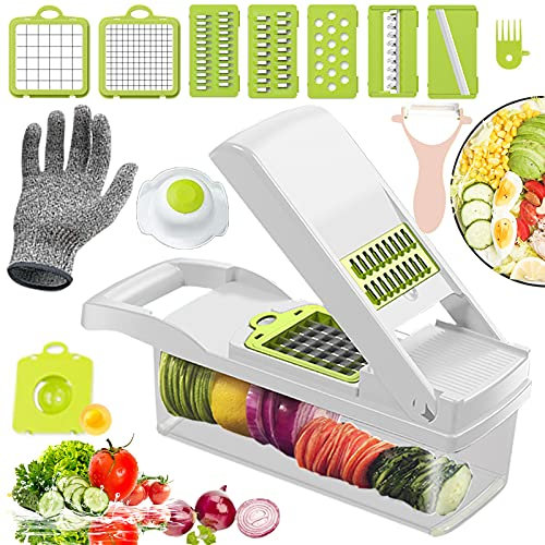 MZY LLC Gemüseschneider Mandoline Hobel 13 in 1 Gemüse Zerkleinerer Würfelschneider Schneider für Zwiebelkartoffel, Tomaten, Käse, Salat, Obst - Weiß