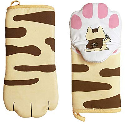 LifeUp Mitaines de Four Pattes de Chat avec Doublure en Coton matelassé Gants de Barbecue Maniques Gant de Four drôle Gants de Cuisine résistants à la Chaleur Supports de Pot (B)
