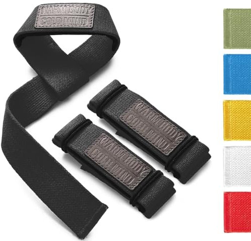 WARM BODY COLD MIND Lasso Lifting Straps mit 3mm/6mm Neoprene - Getestet bei 350kg - Zughilfen für Krafttraining, Fitness Bodybuilding, Wrist Wraps, Weightlifting (Schwarz Basic)
