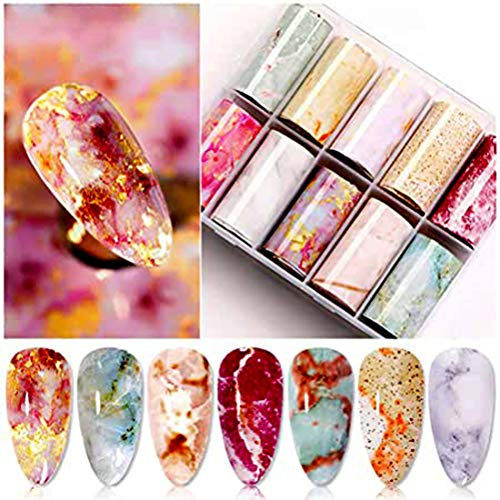 JTLB Nail Art Folienkleber Gel, Folie Aufkleber Set Nagel Transfer Tipps Maniküre Kunst DIY Aufkleber, Marmor Nagel Folie Transfer Aufkleber DIY Dekoration Kit