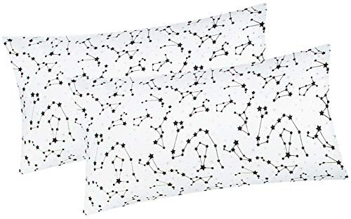 Baumwoll Renforcé Kissenbezug - 2er Set in 40x80cm - Sternenhimmel Sternzeichen in Weiß und Schwarz - Kopfkissen-Bezug, Kissenhülle, Dekokissenbezug aus 100% Baumwolle (KY-530/1-40x80)