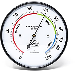 ZILLER Haar-Hygrometer, Serie Modern, Gehäuse Schwarz, Ziffernblatt Weiß, Durchmesser 10cm, Made in Germany