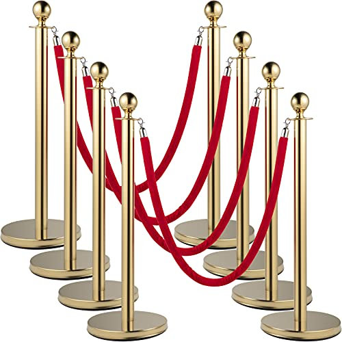 VEVOR Poteau de Guidage, 8 Pcs Poteaux d'or de Séparation avec 1,5 m en Velour Rouge, Barrière Balisage Stable en Acier Inoxydable, pour Théâtre Hôtel Banque Exposition Séparer Contrôler des Foules