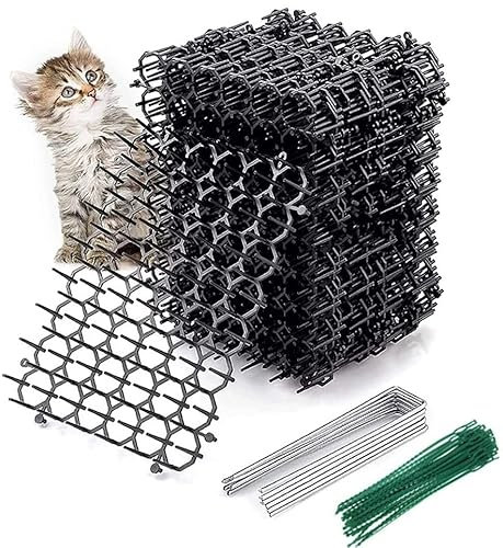 12Pcs Cat Scat Mat with Spikes, Prickle Strip Dig Stopper,Repellent Deterrent Animal Prickle Mat Scarer for Outdoor Garden Plants Fence, with 12 Nails and 20 Cable Ties