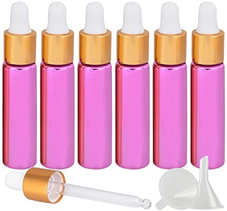 TIANZD Pack of 6, Empty 20ml Pink Glass Dropper Bottles with Glass Pipette Dropper, Small Dropper Bottles with Pink Metal Cap for Essential Oil Aromatherapy Blends Vials
