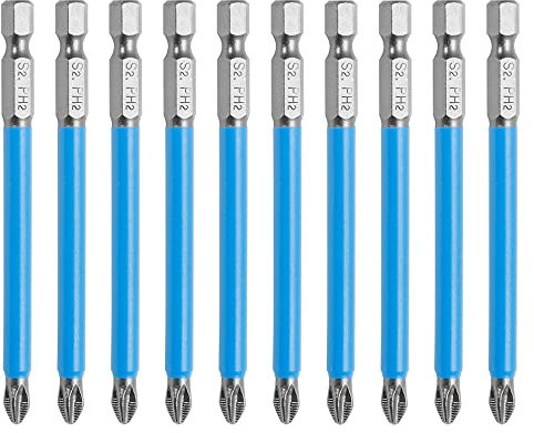 Cjueiom 10Pcs Magnetic PH2 Screwdriver Bits Set, Anti Slip Phillips Screwdriver Bits, Cross Head Electric Screwdriver Bits with 1/4 Hex Shank (PH2 x 90MM)