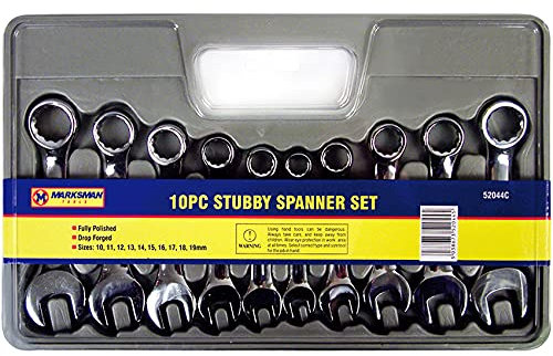 10 x Marksman Professional Stubby Combination Wrench Spanner Set Garage Workshop Carbon Steel Hand Tools Metric Chrome DIY Short Reach 10MM-19MM UK Free P&P