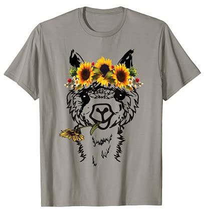 Damen Stirnband Lama Sonnenblume Alpaka Tiergrafik T-Shirt