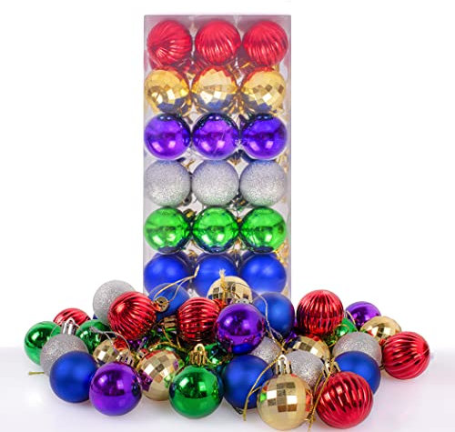 Christmas Ball Ornaments - 36 Pieces of Shatterproof Plastic Christmas Balls with Rings, 6-Color Mixed Packaging, 40mm / 1.56Inches, for Holiday Wedding and Party Decoration
