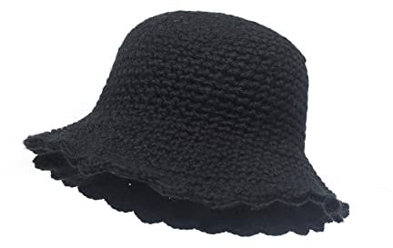 ZLYC Damen Winter Fischerhut Mode Strick Cloche Mütze Einfarbiger Warm Hut (Einfaches Schwarz)