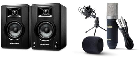 M-Audio BX4 Enceintes de Monitoring Actives de 120 W pour Gaming, Mutimedia et Production Musicale & Marantz Professional MPM-1000 - Micro à condensateur XLR avec Pied de Bureau et câble pour Podcast