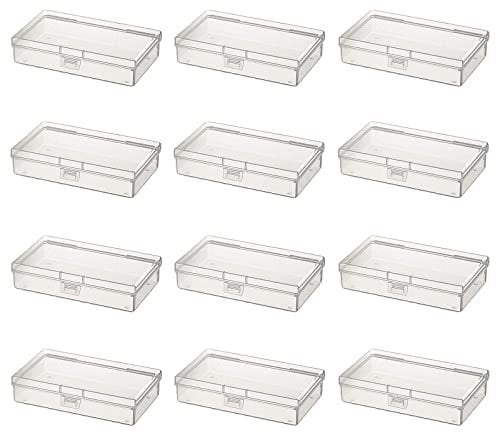 LJY 12 Pieces Rectangular Empty Mini Clear Plastic Organizer Storage Box Containers with Hinged Lids (135 x 80 x 30 mm, Transparent)