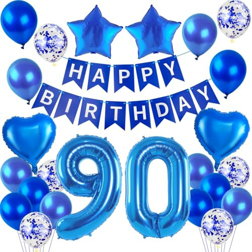 Luftballons 90. Geburtstag Dekoration Mann Blau set,Folienballon 90.Geburtstag Dekoration Männer Blau geburtstagsdeko 90 jahre Mann girlande 90 geburtstag ballon deko 90. deko
