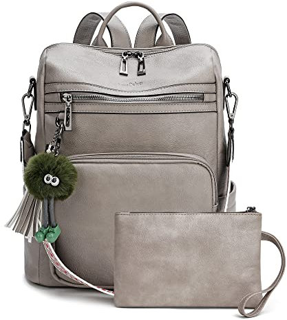 Love Deliver Leder-Rucksack für Damen, modisch, Schultertaschen, Rucksäcke mit kleinen Geldbörsen, 3-2 zweifarbig, grau, Medium, Mittelgroßer Rucksack für Damen