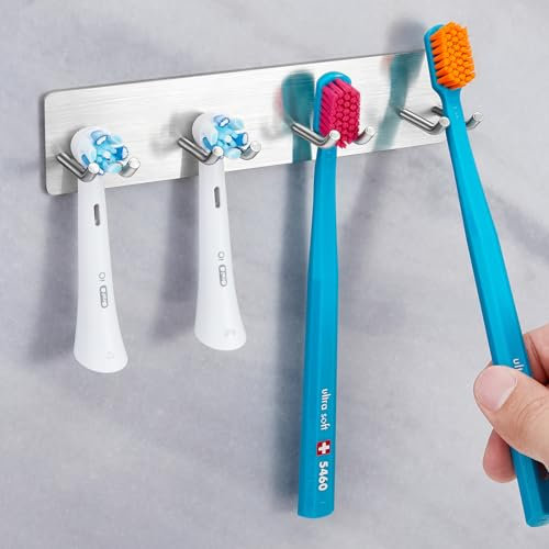 YYBO Zahnbürstenhalter Elektrische Zahnbürste Halter, Zahnbürstenhalter Wand Edelstahl SUS304 Aufsteckbürsten Halter Selbstklebend Zahnbürstenkopf Halter, Zahnbürsten Halterung Wand für Badezimmer