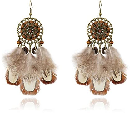 STOPI Böhmische Braune Feder Ohrringe Schmuck Vintage Hohle Blume Handgemachte Indische Ohrringe Weiblicher Vintage-schmuck