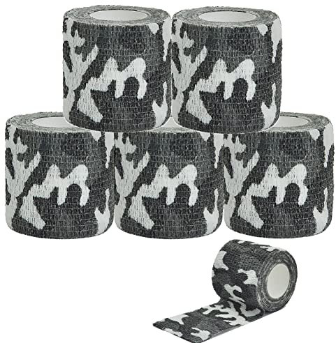 Selbstklebende Camouflage Tape, 5 Rollen 5 cm x 4.5 m Camo Stretch Bandage, Selbstklebende Tarnung Band, Camo Tape Stoff für Outdoor Camping Fotografen Jäger Kamera Schutz