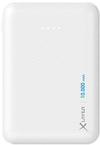 Zusatzakku XLayer Powerbank Micro Carbon White 10.000 mAh Akku, externes Ladegerät für iPhone, iPad, Samsung, Huawei, Xiaomi, AirPods, schnelles Aufladen, Tragbares Gerät