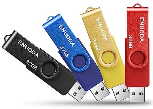 ENUODA Chiavette USB 32GB 4 Pezzi Pennetta Girevole Pen Drive USB 2.0 per Archiviazione Dati con Luce LED (4 Multicolorato: Giallo Rosso Blu Nero)