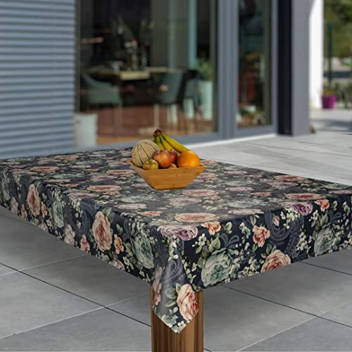 laro Wachstuch-Tischdecke Abwaschbar Garten-Tischdecke Wachstischdecke PVC Plastik-Tischdecken Eckig Meterware Wasserabweisend Abwischbar AP, Muster:Blumen Rose Dunkelblau, Größe:140x200