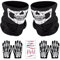 Funmo Motorrad Totenkopf Maske, Nahtlos Schädel Gesicht Schlauch Maske, 2 Skelett Maske mit 2 Paar Skelett Handschuhe + Tattoo-Aufkleber, Schädel Maske für Motorrad Fahrrad Ski Halloween, Schwarz