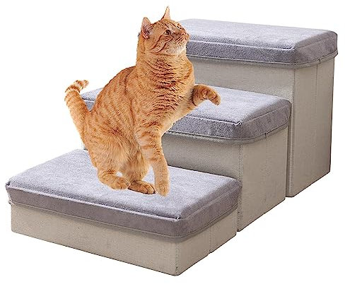 LINGJIONG Home Foldable Pet Stairs - Pet Furniture Cat Ladder Dog Down Ladders - Portable Pet Furniture Ramp Stairs for Bedroom, Pet Room, Living Room