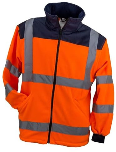 Luckyberg Fleecejacke Warm Arbeitsjacke | Arbeitspullover für Damen und Herren. Fleecejacke mit reflektierenden Streifen in Neongelb oder Neonorange Farbe. (M, Orange)