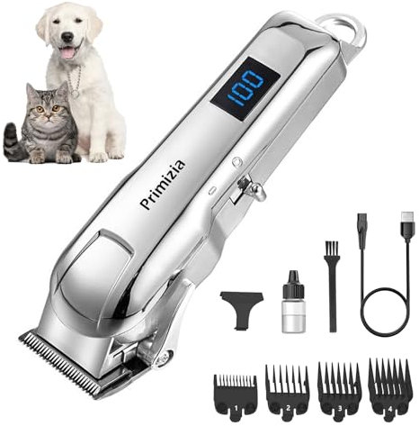 Primizia Tosatrice per Cani Professionale Senza Fili,Ricaricabile,Rasoio per Cani e Gatti Pelo Lungo,Toelettatura Precisa e di Qualità,Grigio