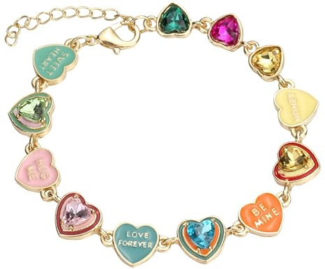 EXPHAIN Y2k bunte Herz-Armbänder für Damen, 14 Karat vergoldet, adrette Armbänder, niedlich, ästhetisch, Regenbogen-Armbänder, Schmuck