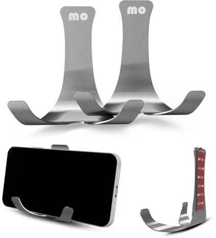 Wall Mount Bathroom Kitchen Cell Phone Holder, Mirror Cellphone Stand Adhesive Remote Control | Eye Glasses | Smartphone | Keys | Compatible with iPhone iPad Apple TV ,Google Chromecast - 2 Pack
